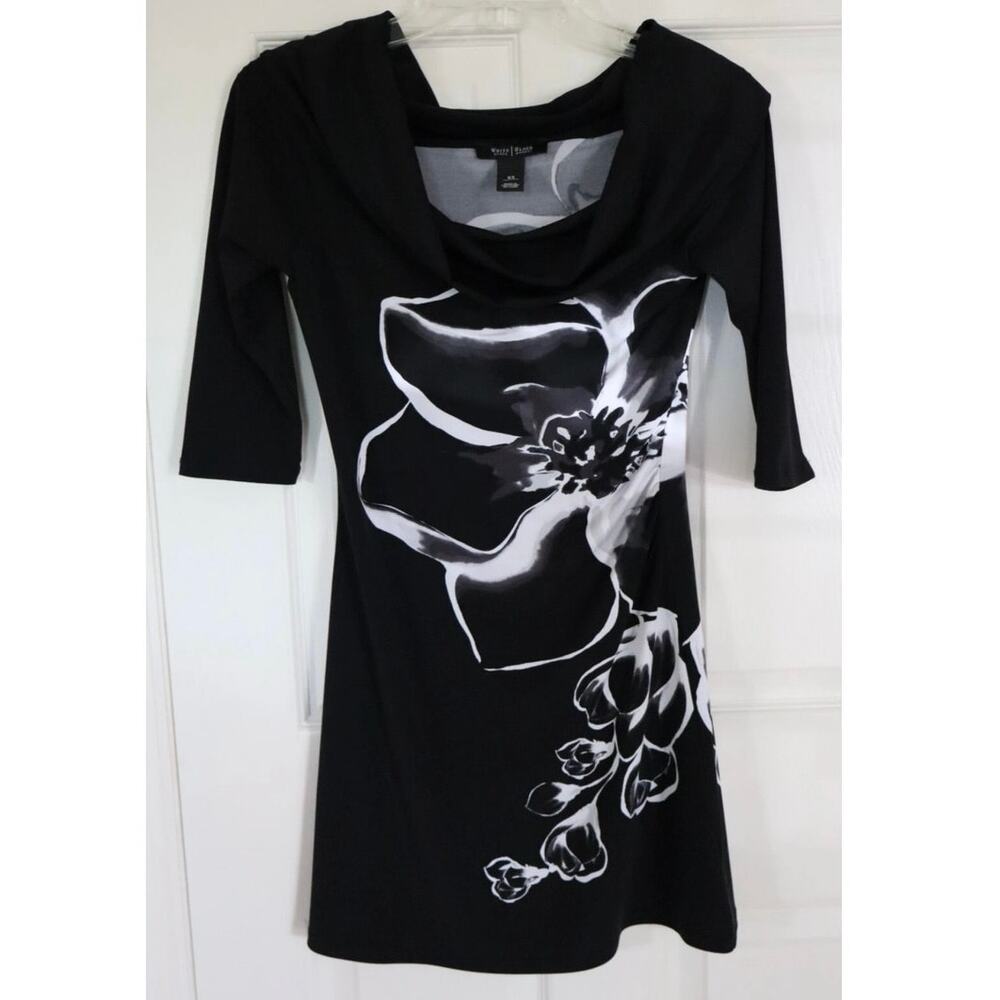 WHBM Black Floral Cowl Neck Dress L - Picture 3 of 9